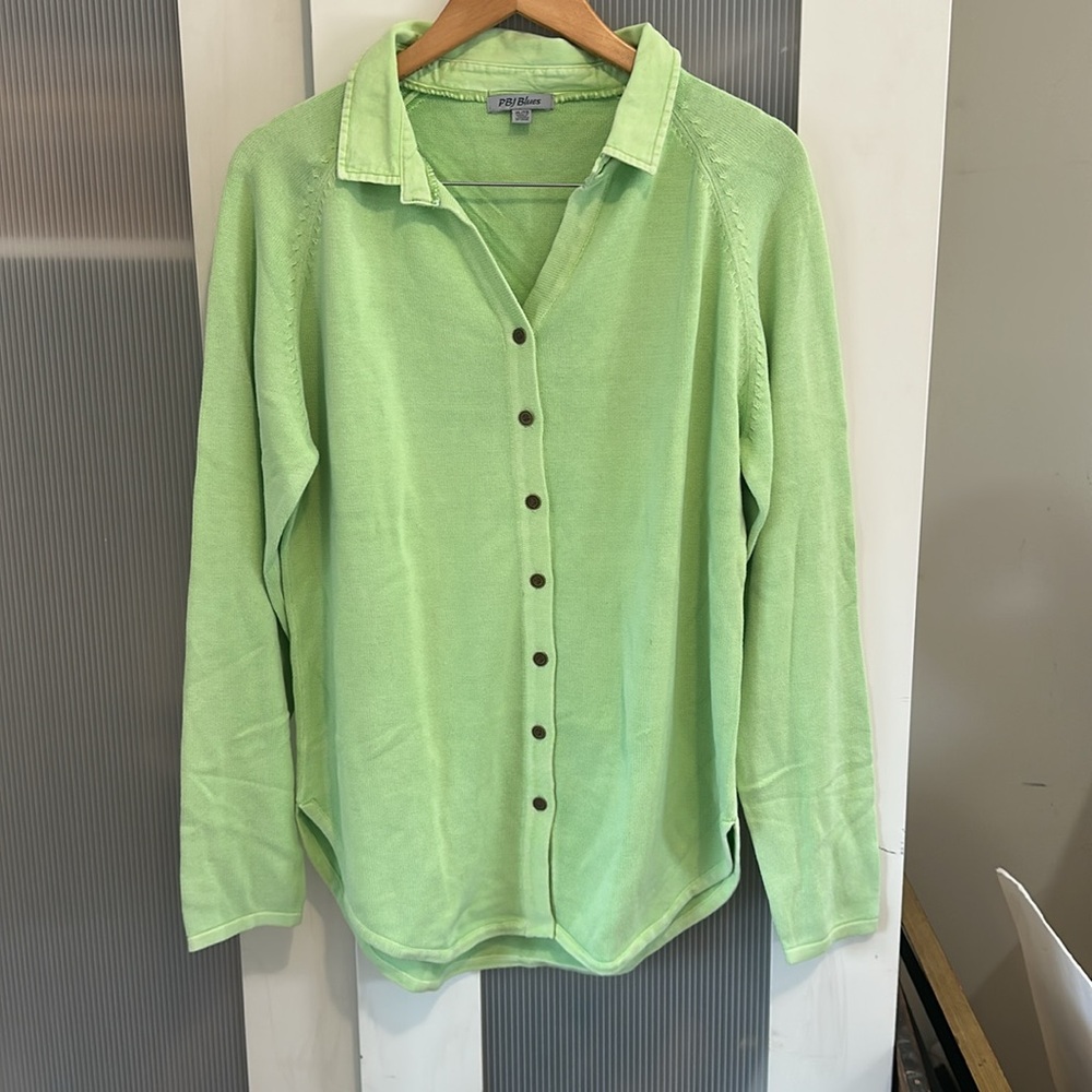 Vibrant Green Button-Up Sweater